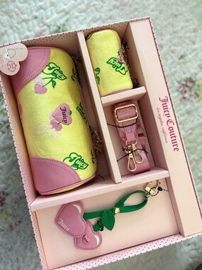 Juicy Couture Yellow & Pink Heart Logo Barrel Bag Set